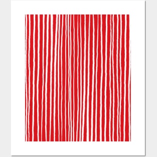 Red and White, Free Hand, Vertical Stripes Posters and Art